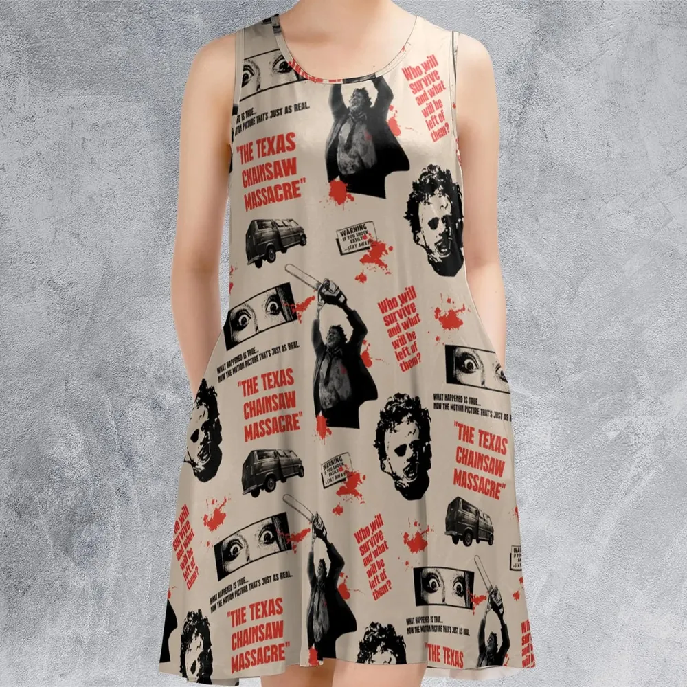 Leatherface The Texas Chainsaw Massacre Horror Pattern Sleeveless Dress - 2