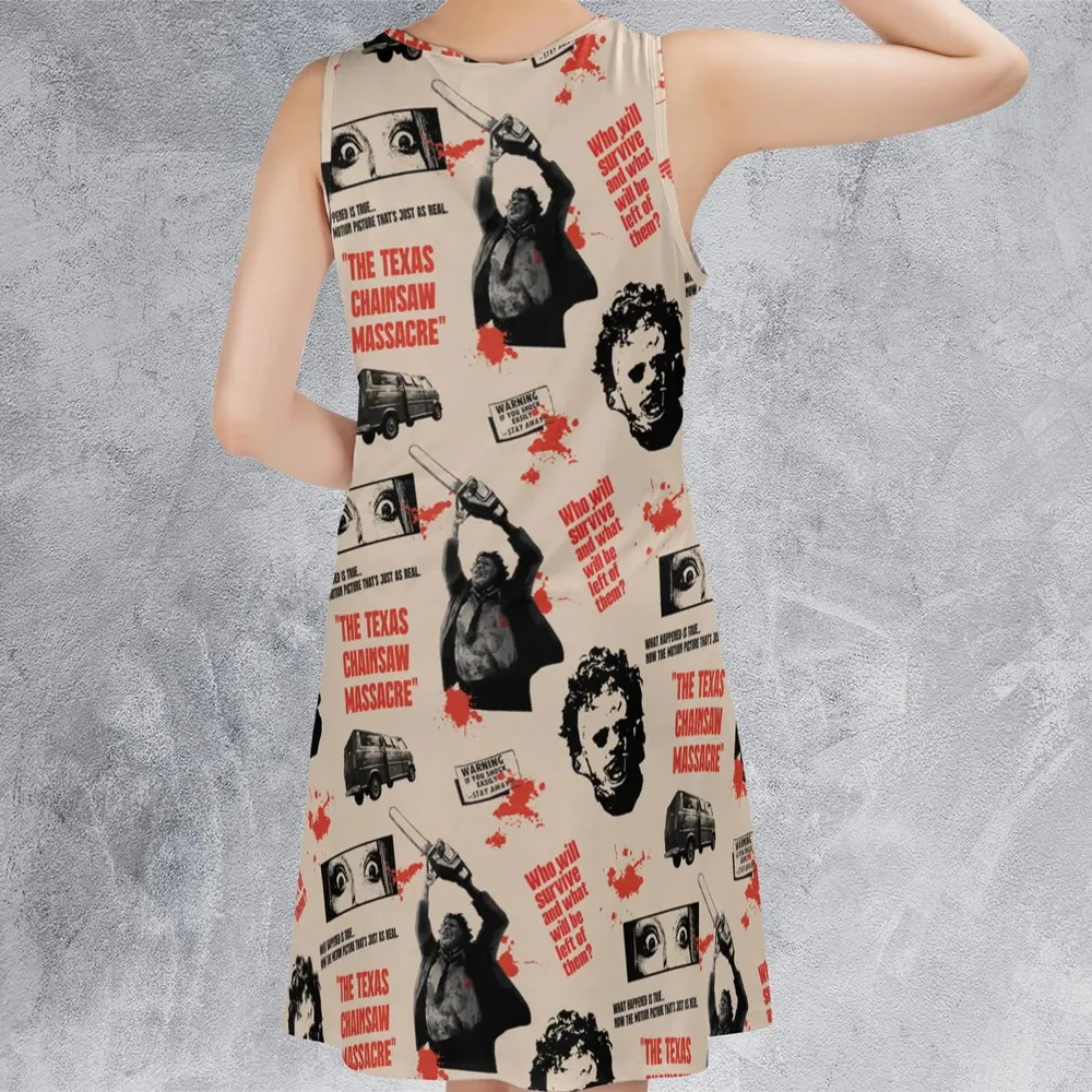 Leatherface The Texas Chainsaw Massacre Horror Pattern Sleeveless Dress - 3