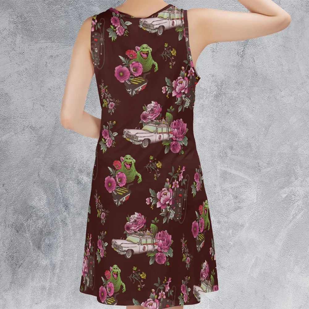 Slimer Ecto-1 Proton Pack Floral Ghostbusters Sleeveless Dress - 3