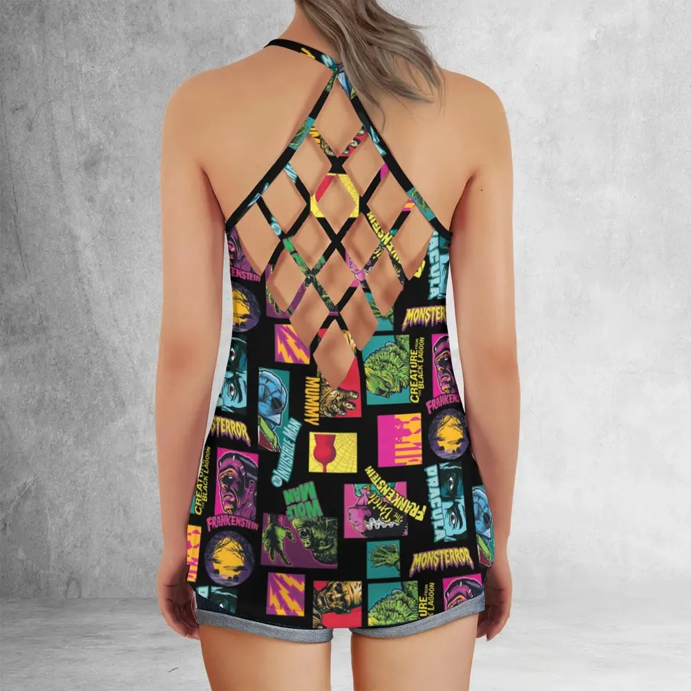 Monster Pop Movies Halloween Criss Cross Tank Top - 3