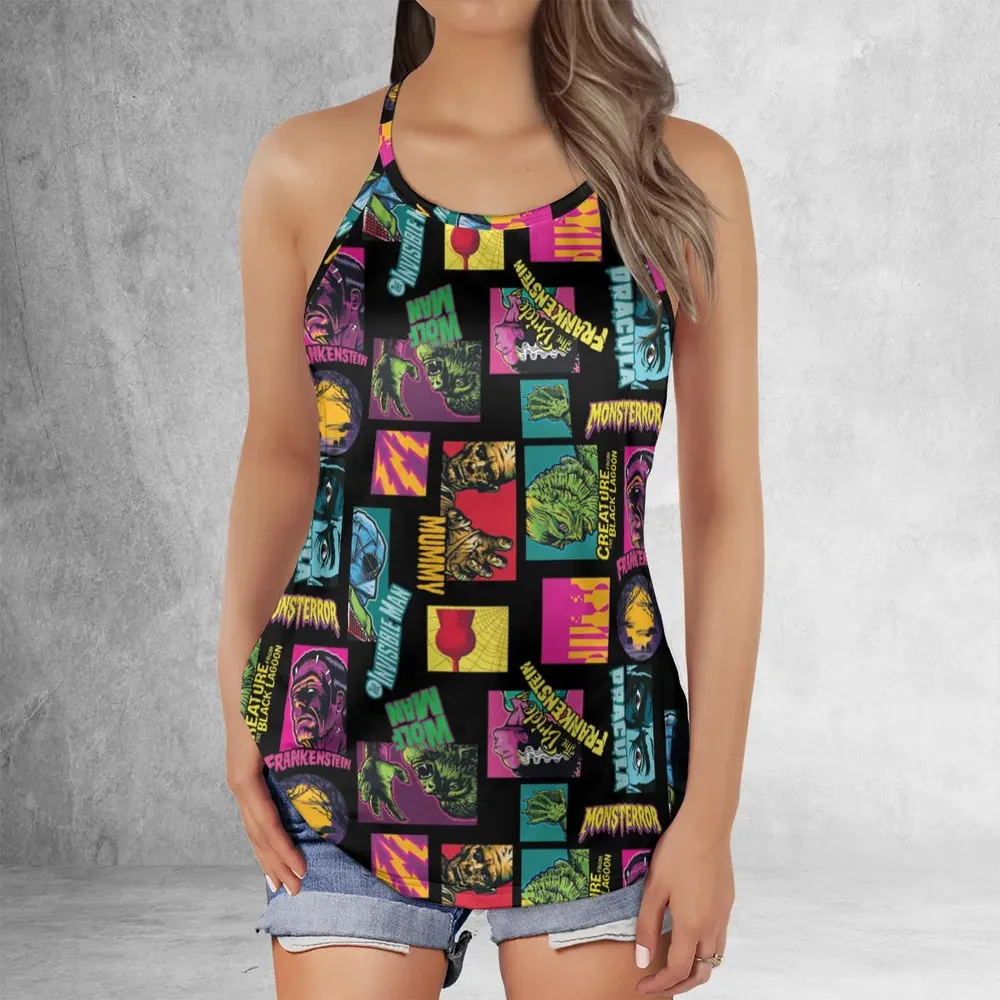 Monster Pop Movies Halloween Criss Cross Tank Top - 2
