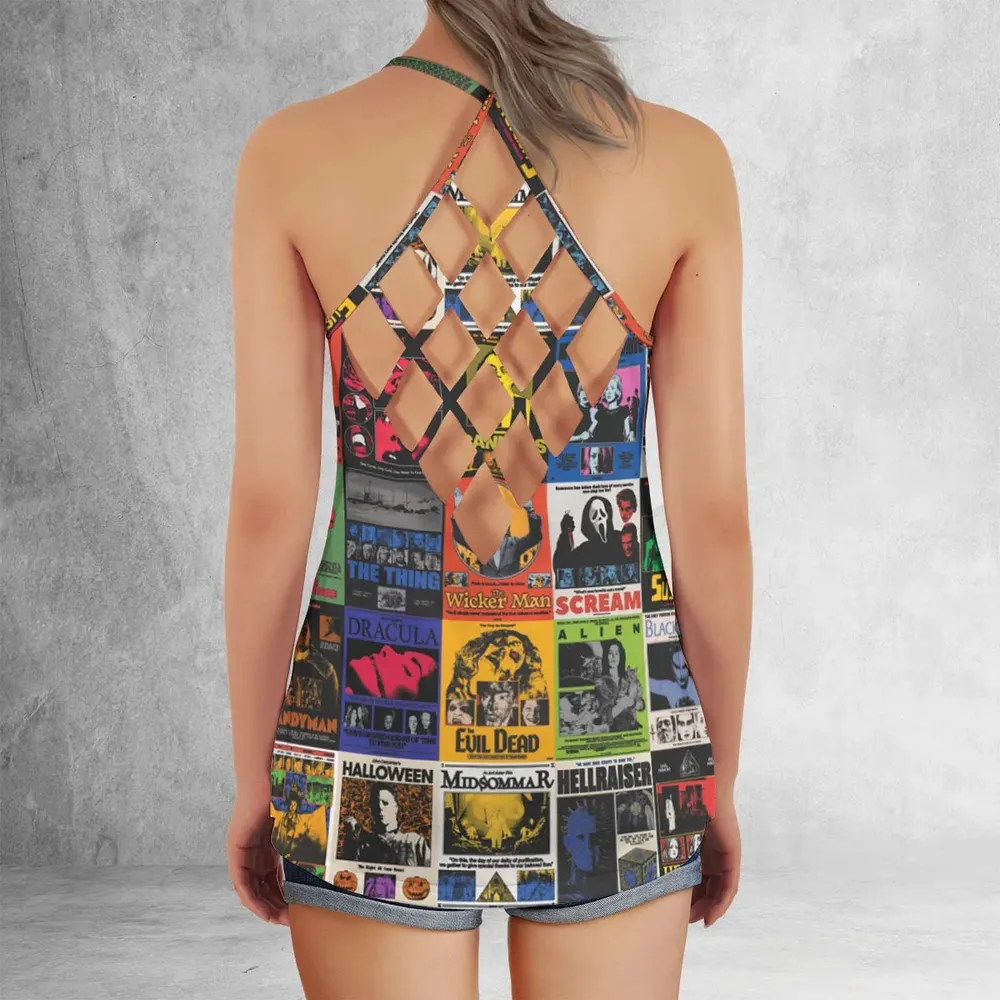Modern Horror Movies Nope Ghostface Pinhead Pearl Leatherface Halloween Criss Cross Tank Top - 3