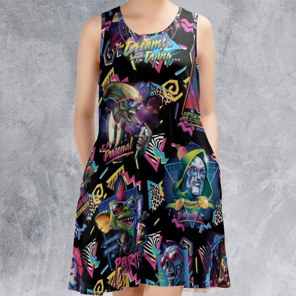 Retro Horror Characters Halloween Sleeveless Dress - 2