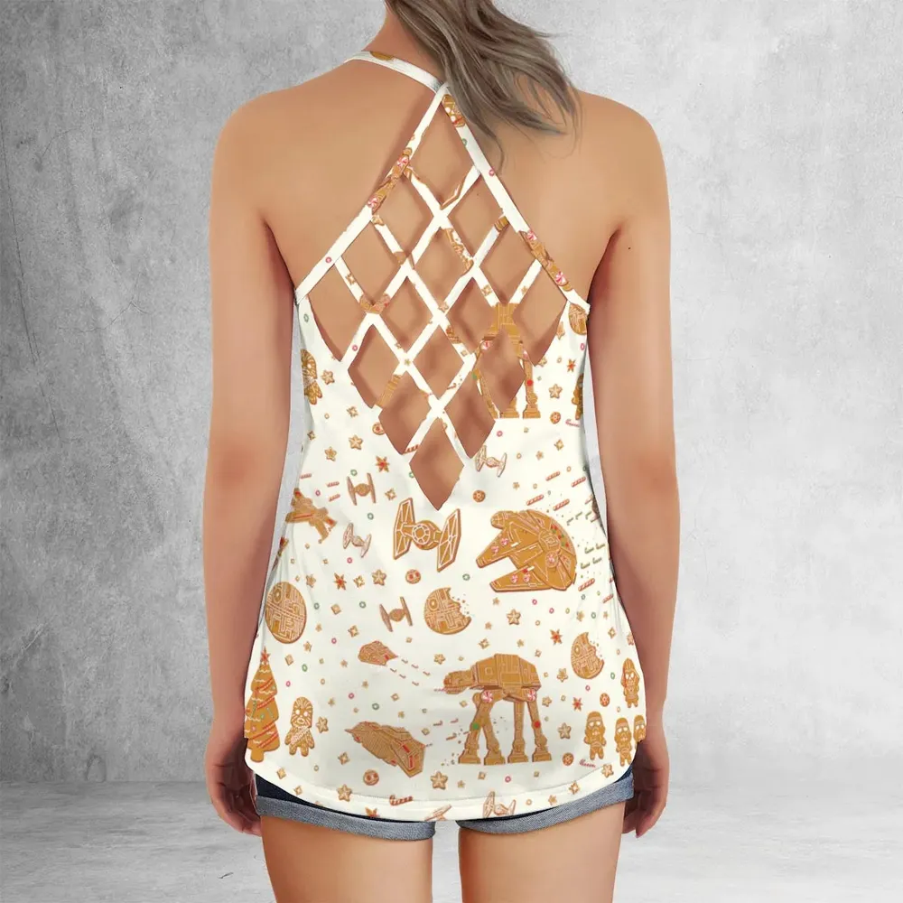 Gingerbread Christmas Star Wars Criss Cross Tank Top - 3
