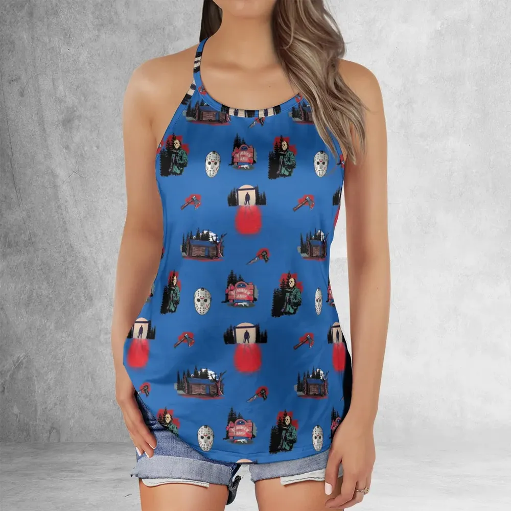 Jason Vorhees Camp Crystal Lake Halloween Criss Cross Tank Top - 2