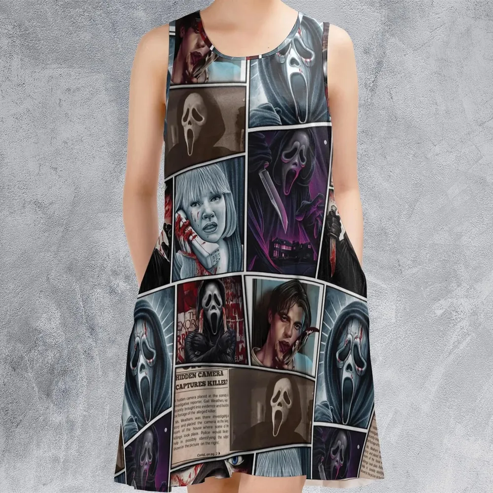 Scream Ghostface Horror Movie Halloween Sleeveless Dress - 2