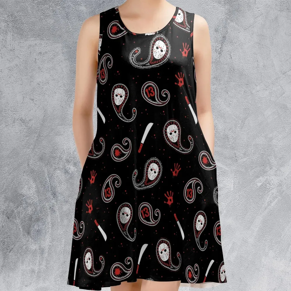 Jason Voorhees Friday The 13th Pattern Sleeveless Dress - 2