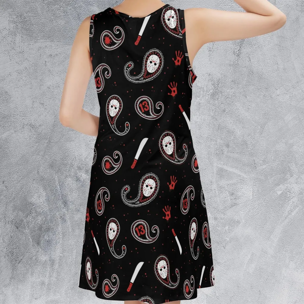 Jason Voorhees Friday The 13th Pattern Sleeveless Dress - 3
