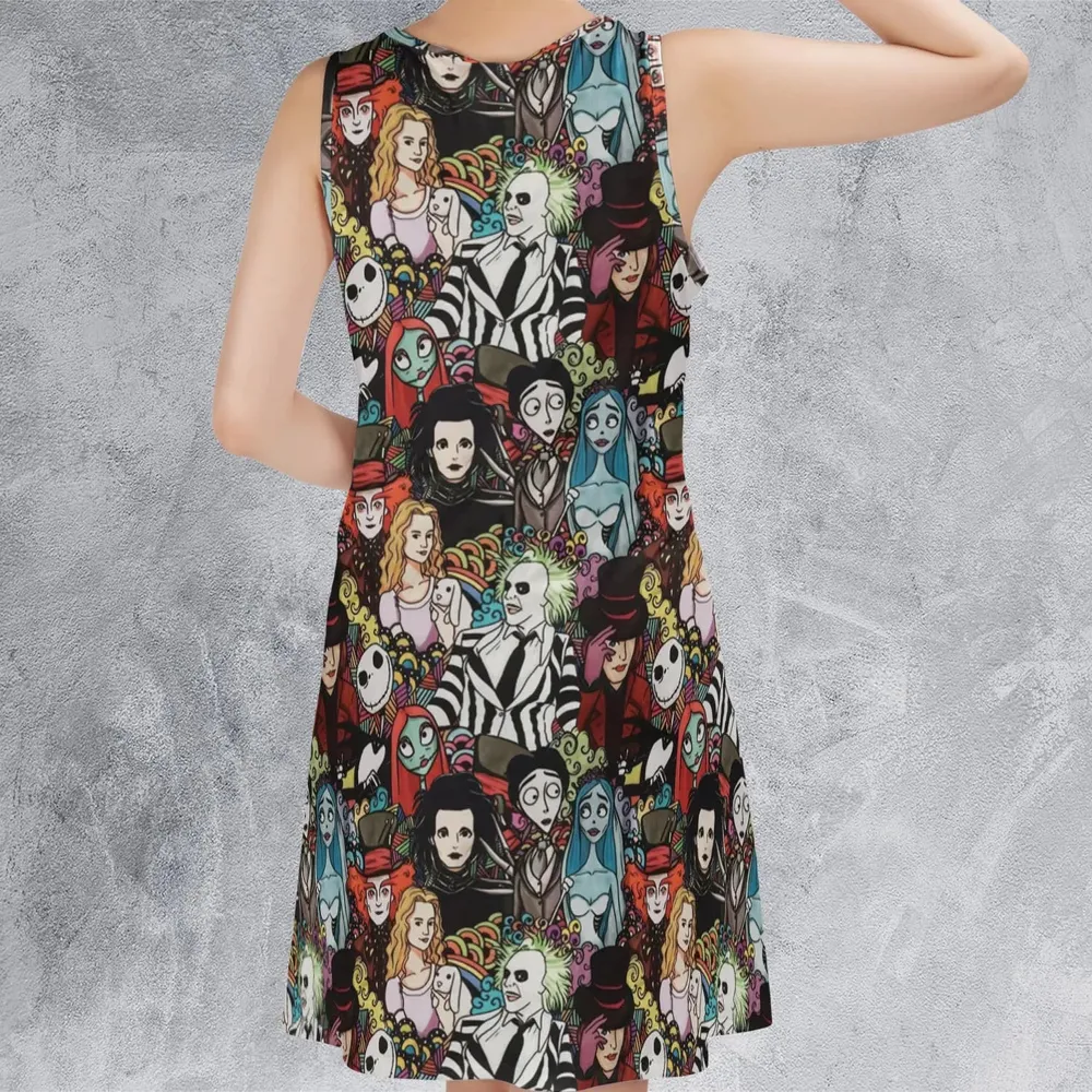 Tim Burton Characters Halloween Sleeveless Dress - 3