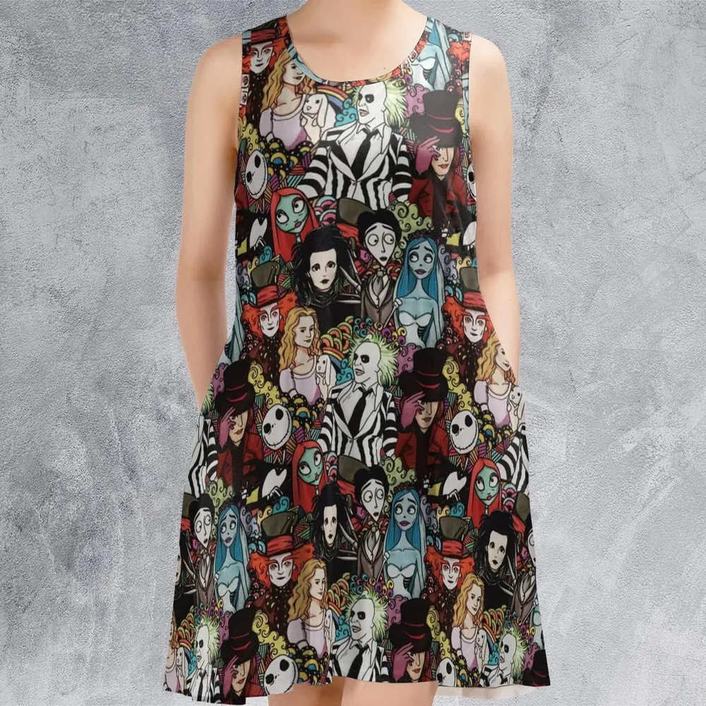 Tim Burton Characters Halloween Sleeveless Dress - 2