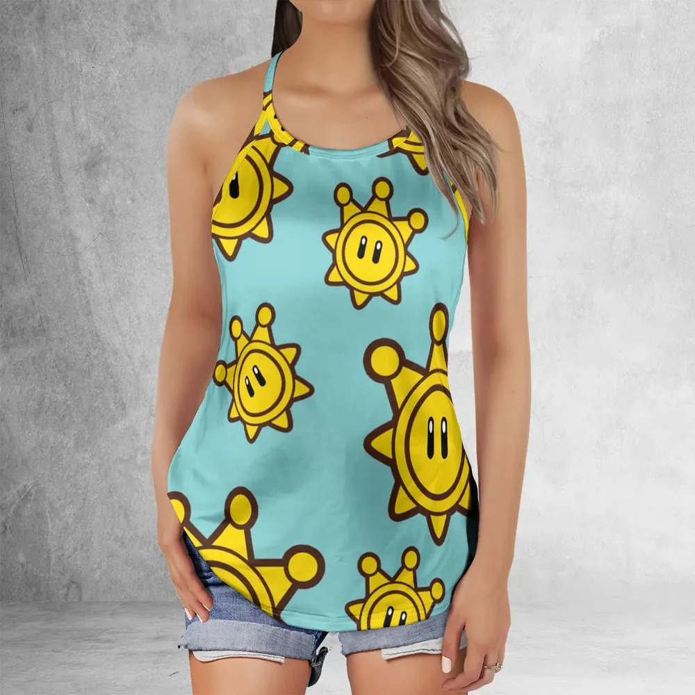 Shine Sprite Super Mario Button Up Criss Cross Tank Top - 2