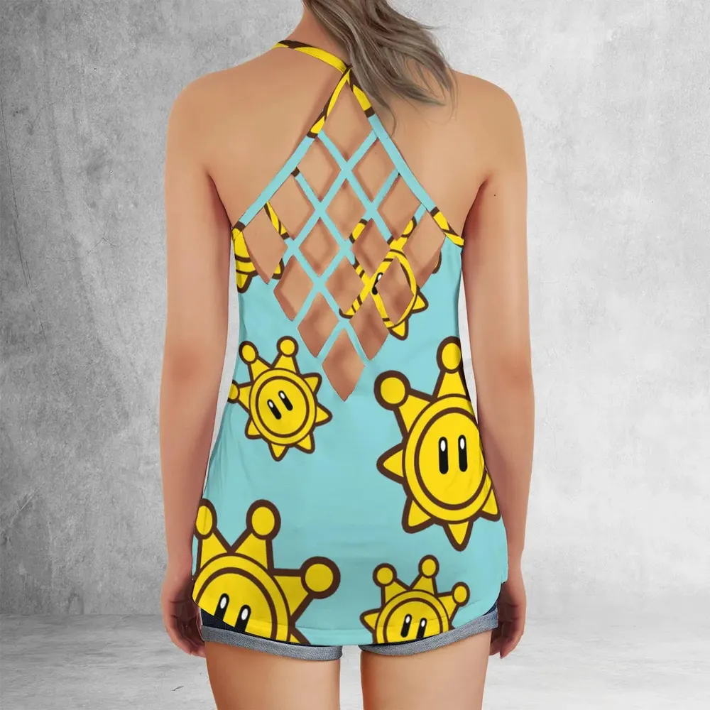 Shine Sprite Super Mario Button Up Criss Cross Tank Top - 3
