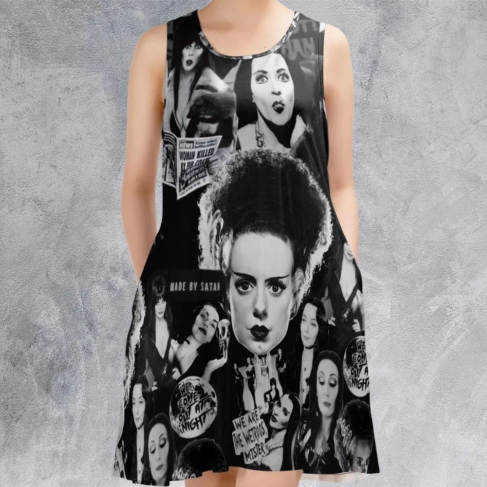 Horror Ladies Slay Collage Classic Horror Movies Sleeveless Dress - 2