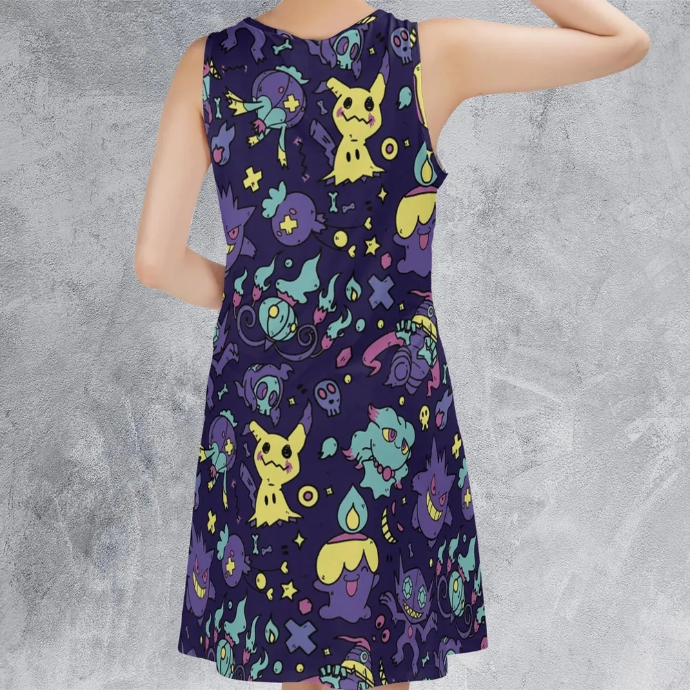 Gengar Ghost Pokemon Pattern Sleeveless Dress - 3