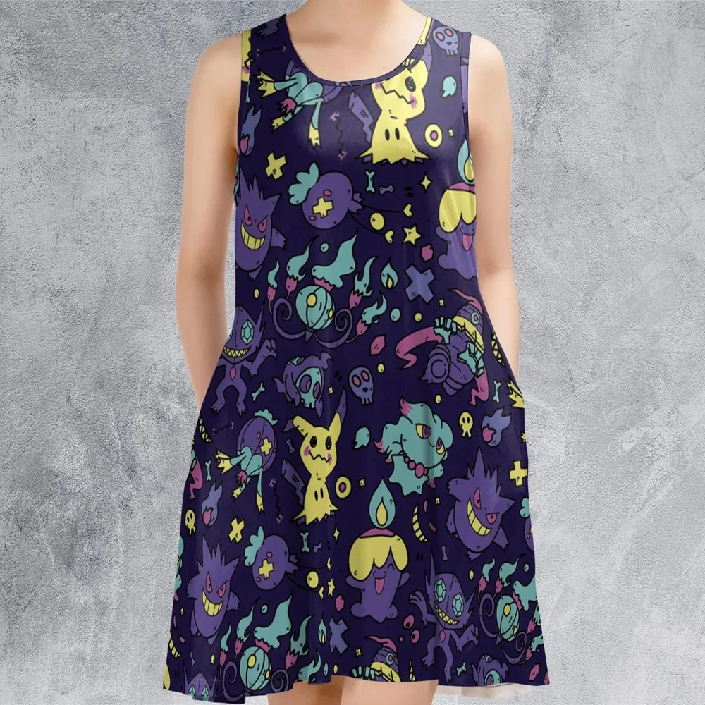 Gengar Ghost Pokemon Pattern Sleeveless Dress - 2