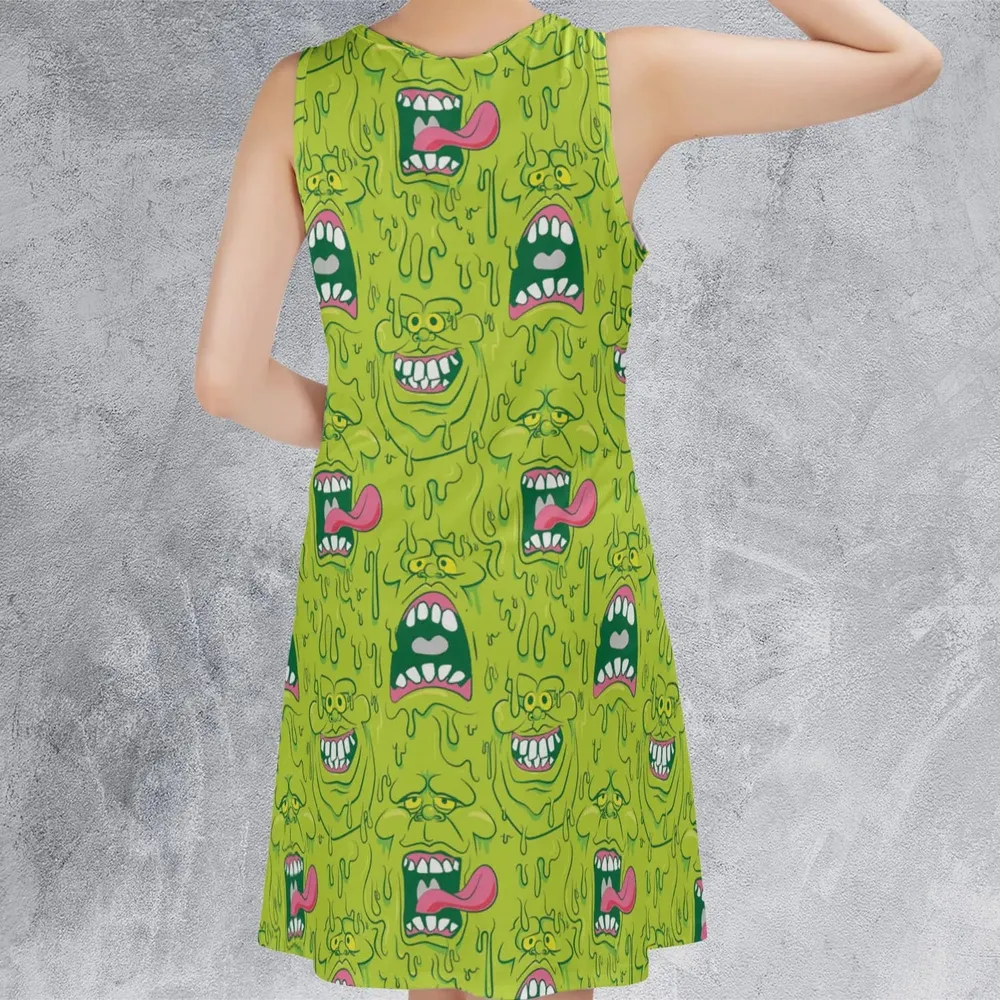 Funny Face Expression Slimer Ghostbusters Sleeveless Dress - 3