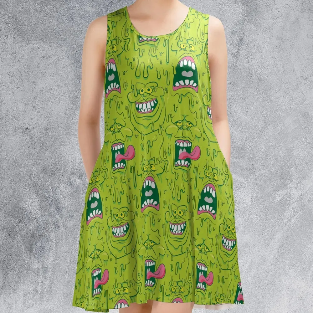 Funny Face Expression Slimer Ghostbusters Sleeveless Dress - 2
