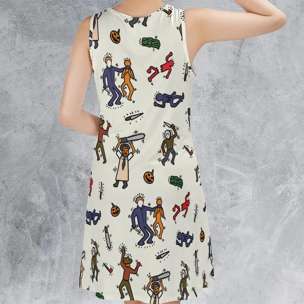 Horror Movie Pop Characters Pattern Sleeveless Dress - 3