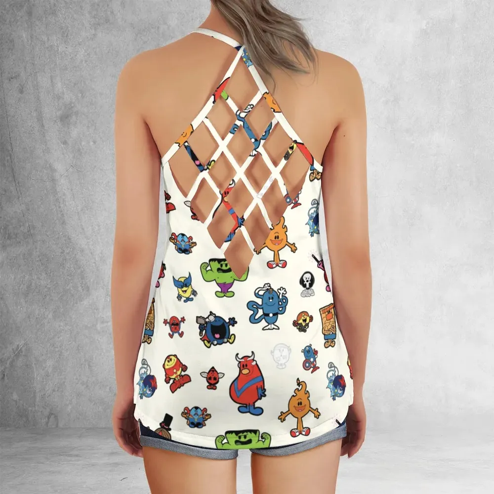 Marvel Characters And Mr Men Pattern Criss Cross Tank Top - 3