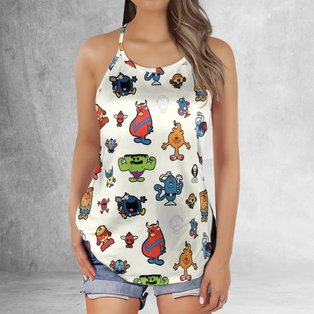Marvel Characters And Mr Men Pattern Criss Cross Tank Top - 2