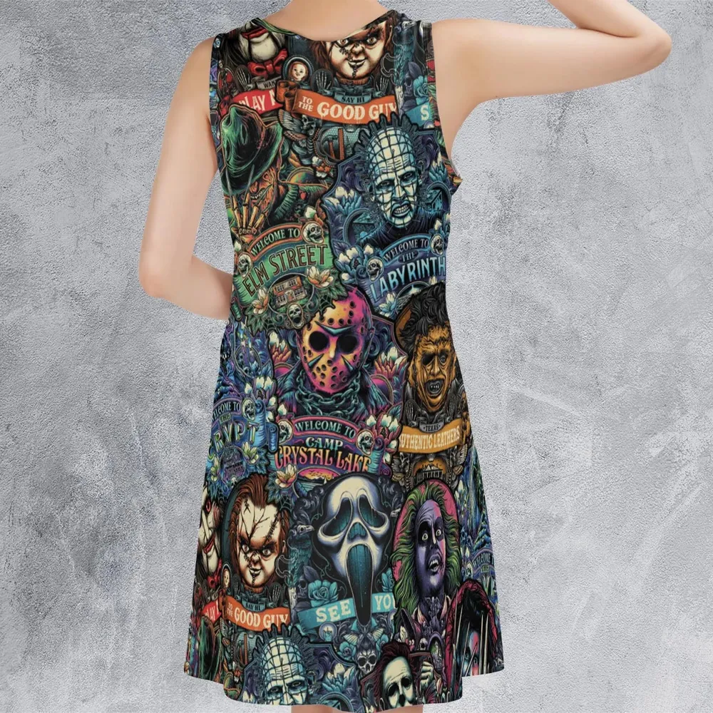 Horror Movie Characters Pattern Sleeveless Dress - 3