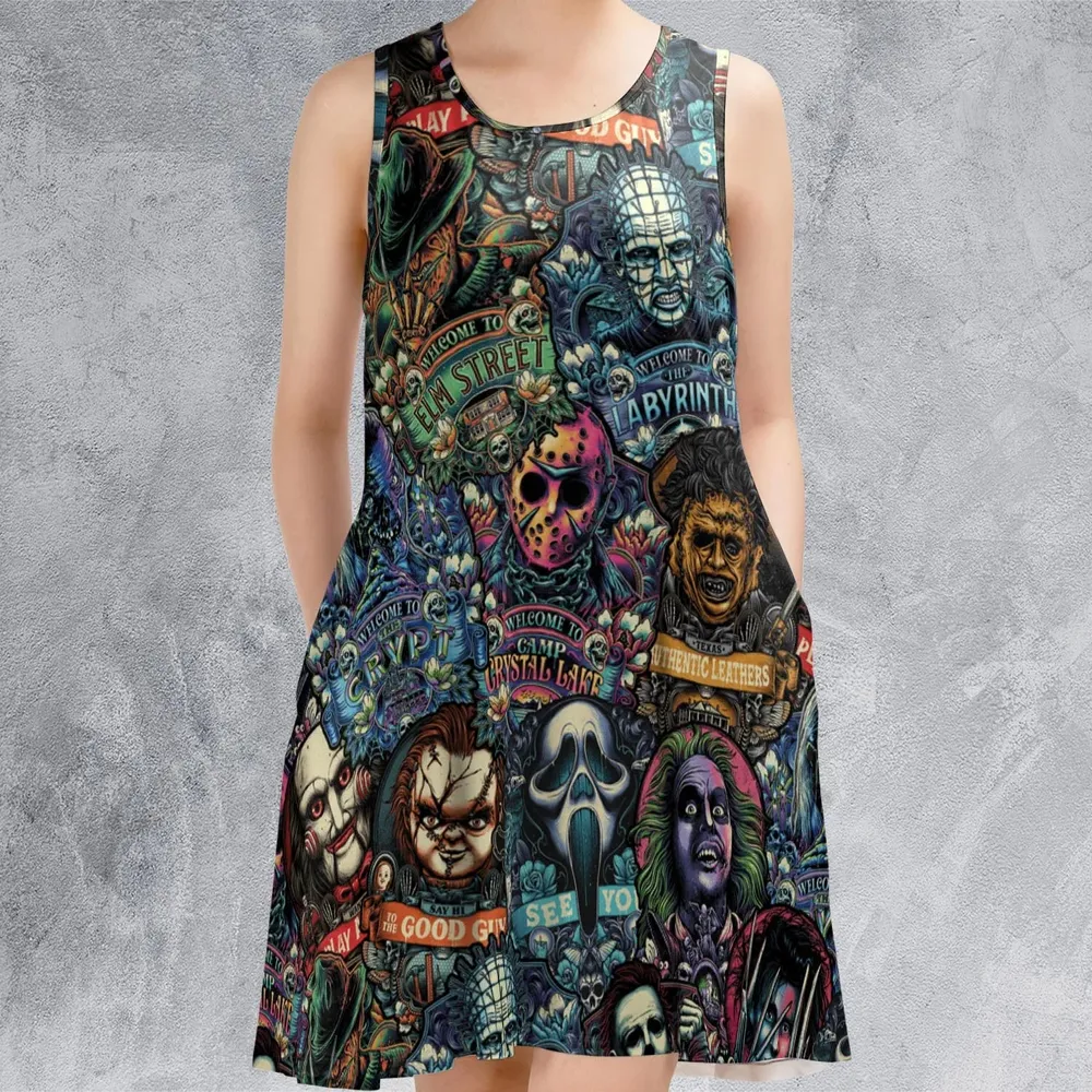 Horror Movie Characters Pattern Sleeveless Dress - 2