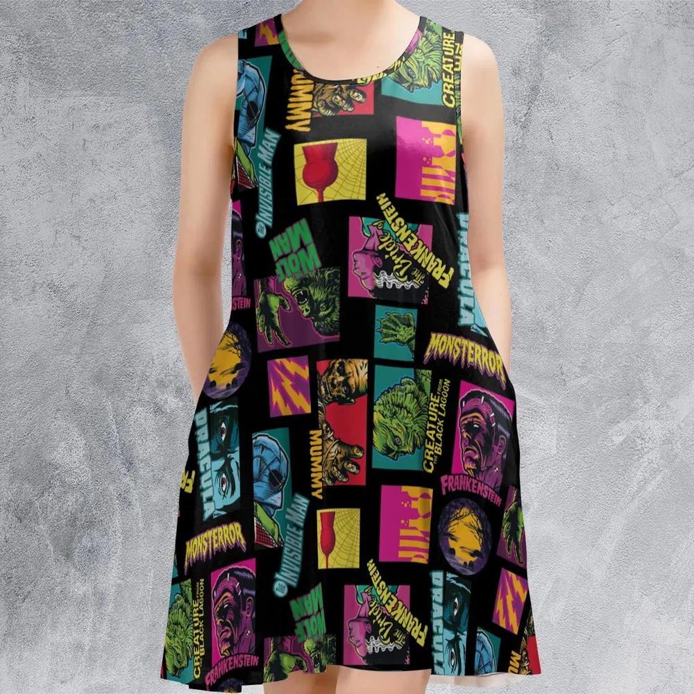 Monster Pop Movies Halloween Sleeveless Dress - 2