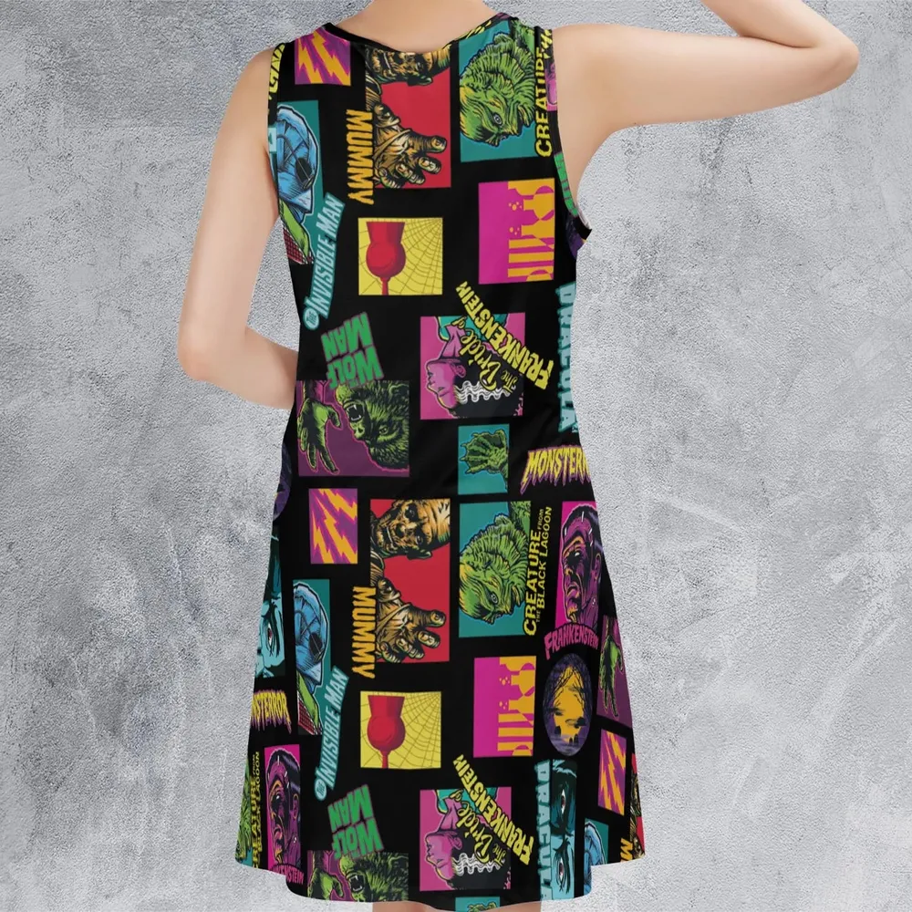Monster Pop Movies Halloween Sleeveless Dress - 3
