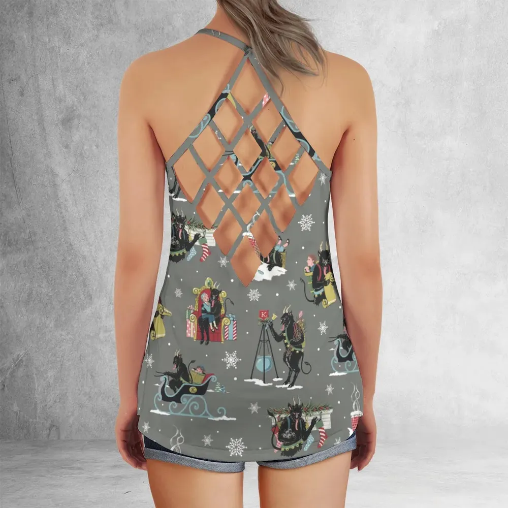 Unusual Christmas Krampus Criss Cross Tank Top - 3