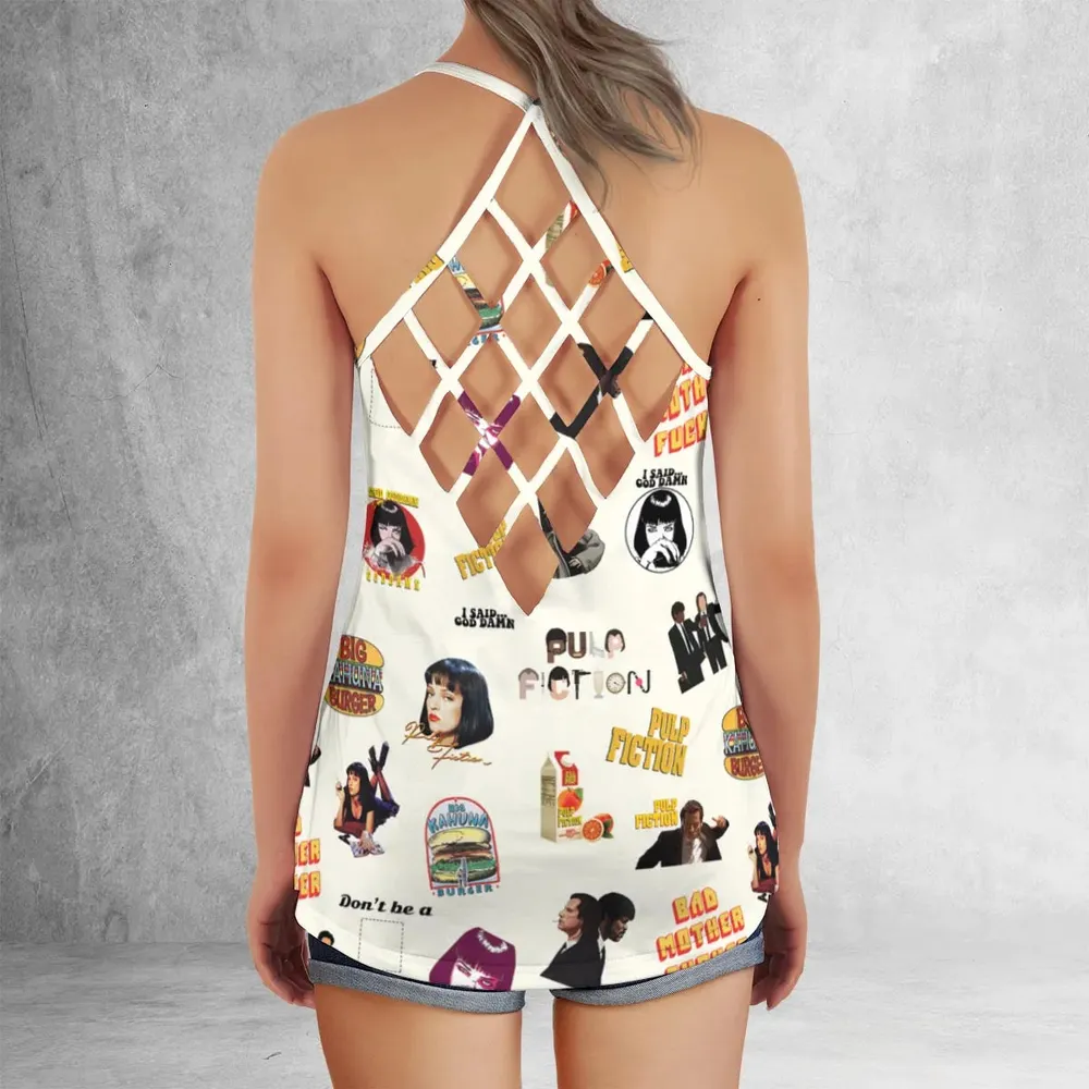 Pulp Fiction Pattern Criss Cross Tank Top - 3