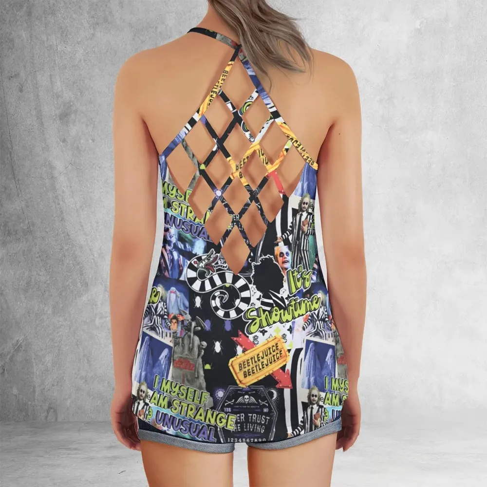 I Myself Am Strange Unusual Beetlejuice Criss Cross Tank Top - 3