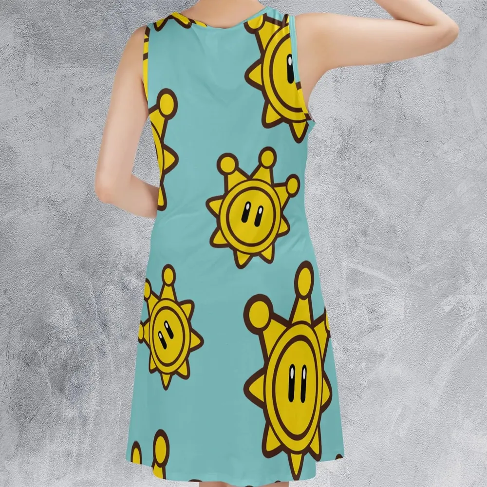 Shine Sprite Super Mario Button Up Sleeveless Dress - 3