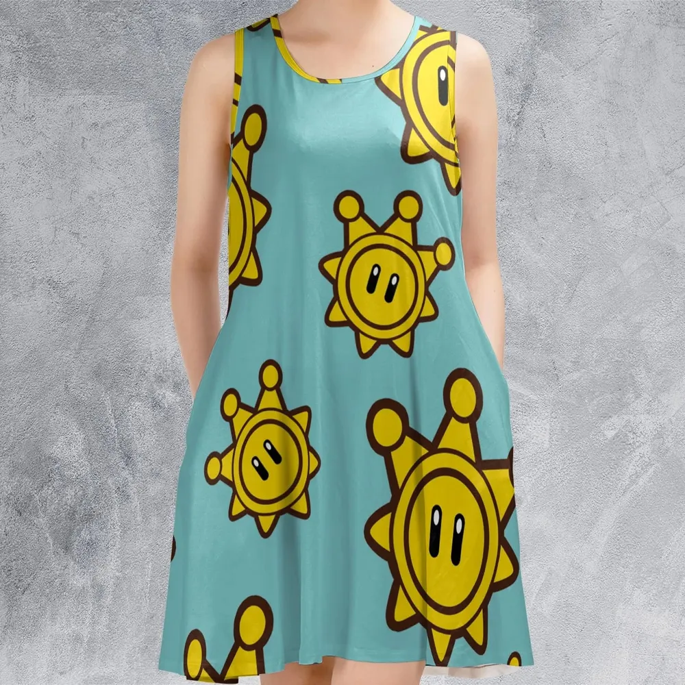 Shine Sprite Super Mario Button Up Sleeveless Dress - 2