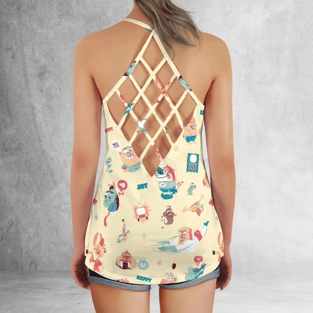 Ren and Stimpy Pattern Criss Cross Tank Top - 3
