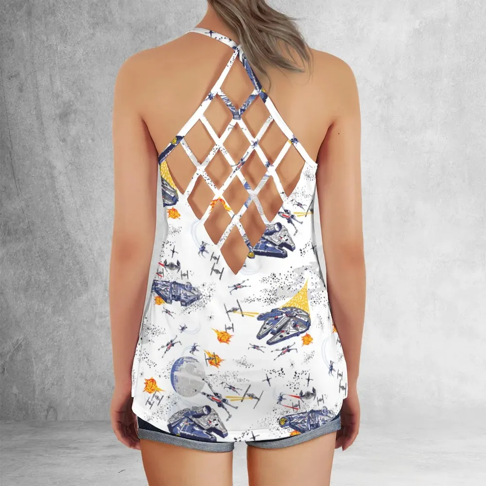 Millennium Falcon Patterns Star Wars Criss Cross Tank Top - 3