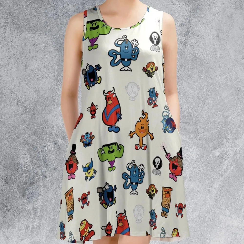 Marvel Characters And Mr Men Pattern Sleeveless Dress - 2