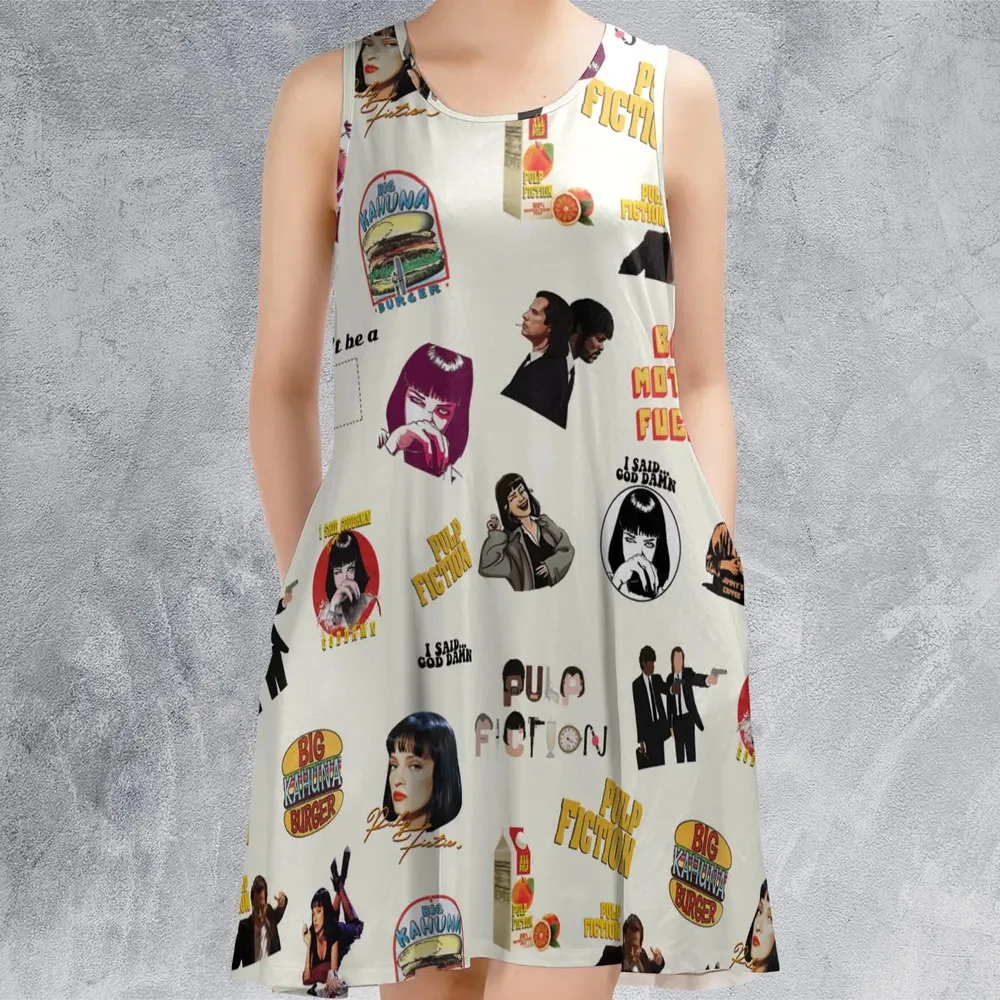 Pulp Fiction Pattern Sleeveless Dress - 2