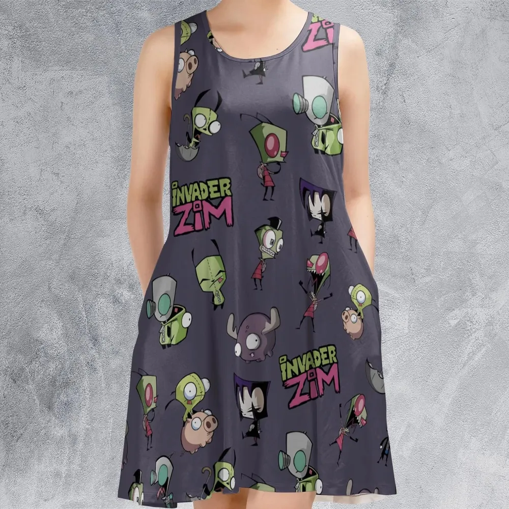 Invader Zim Pattern Sleeveless Dress - 2