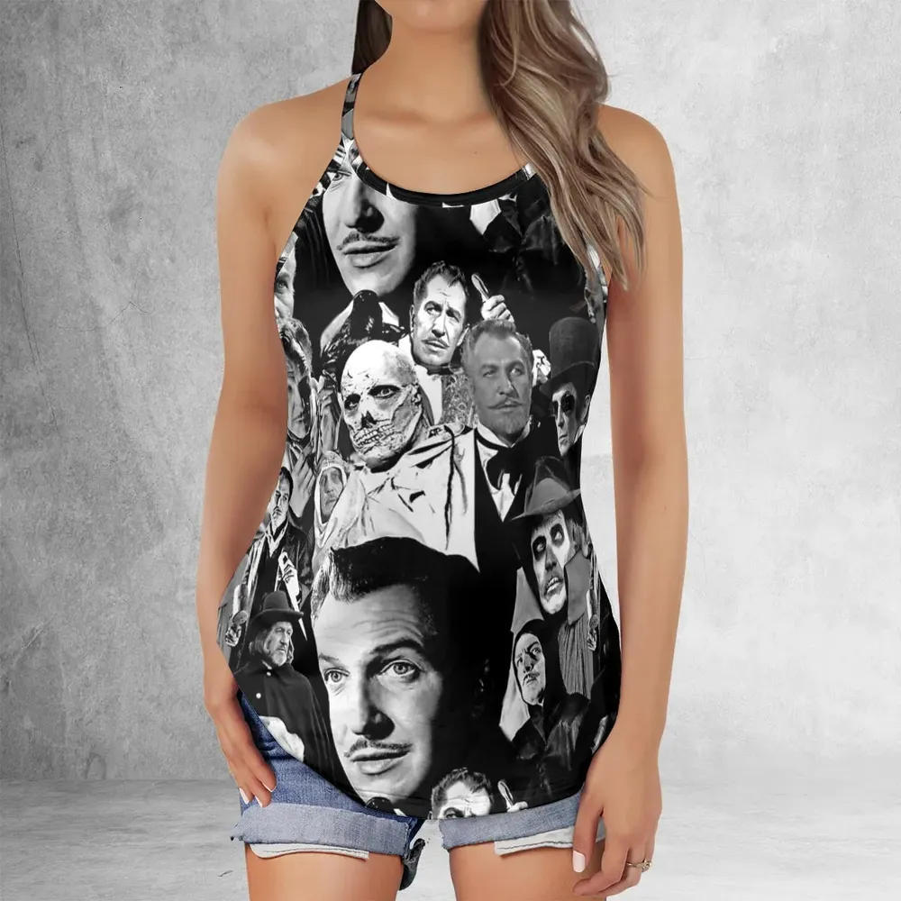 Horror Characters The Many Faces Of Vincent Price Criss Cross Tank Top - 2
