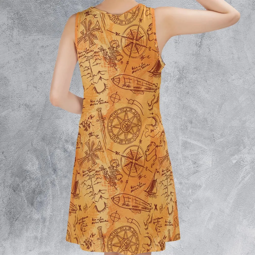 Vintage Adventure Map Indiana Jones Sleeveless Dress - 3