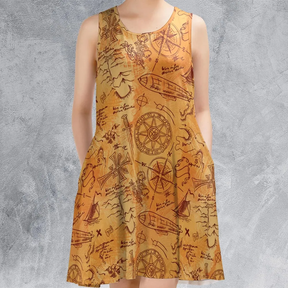 Vintage Adventure Map Indiana Jones Sleeveless Dress - 2