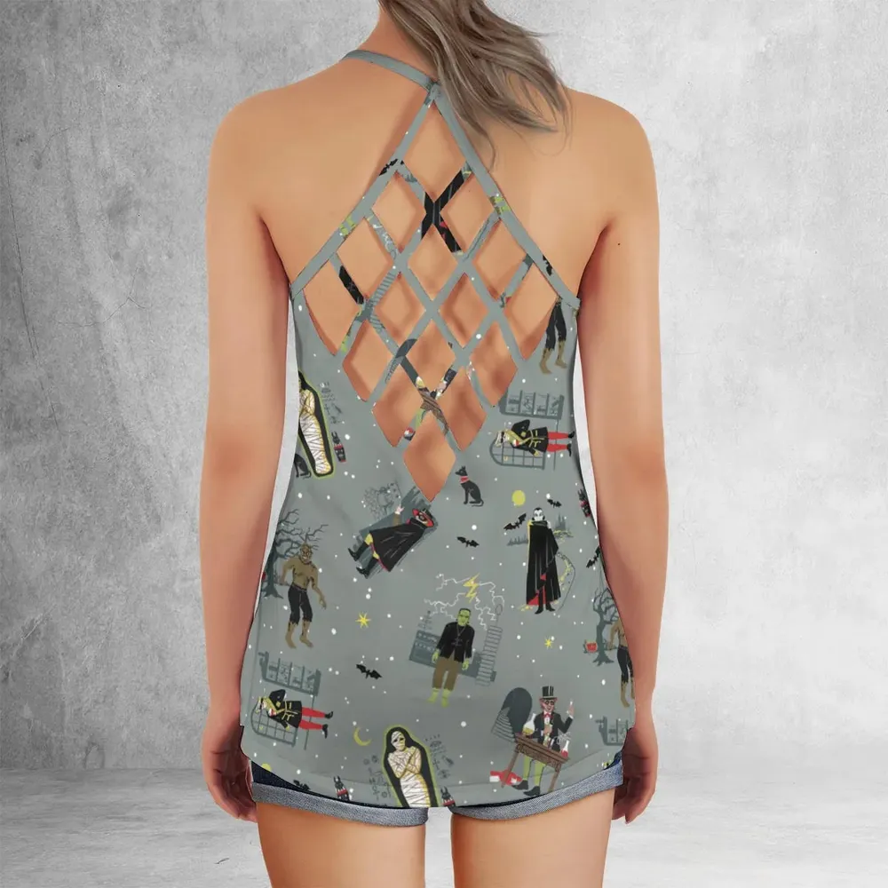 Classic Monsters Halloween Criss Cross Tank Top - 3