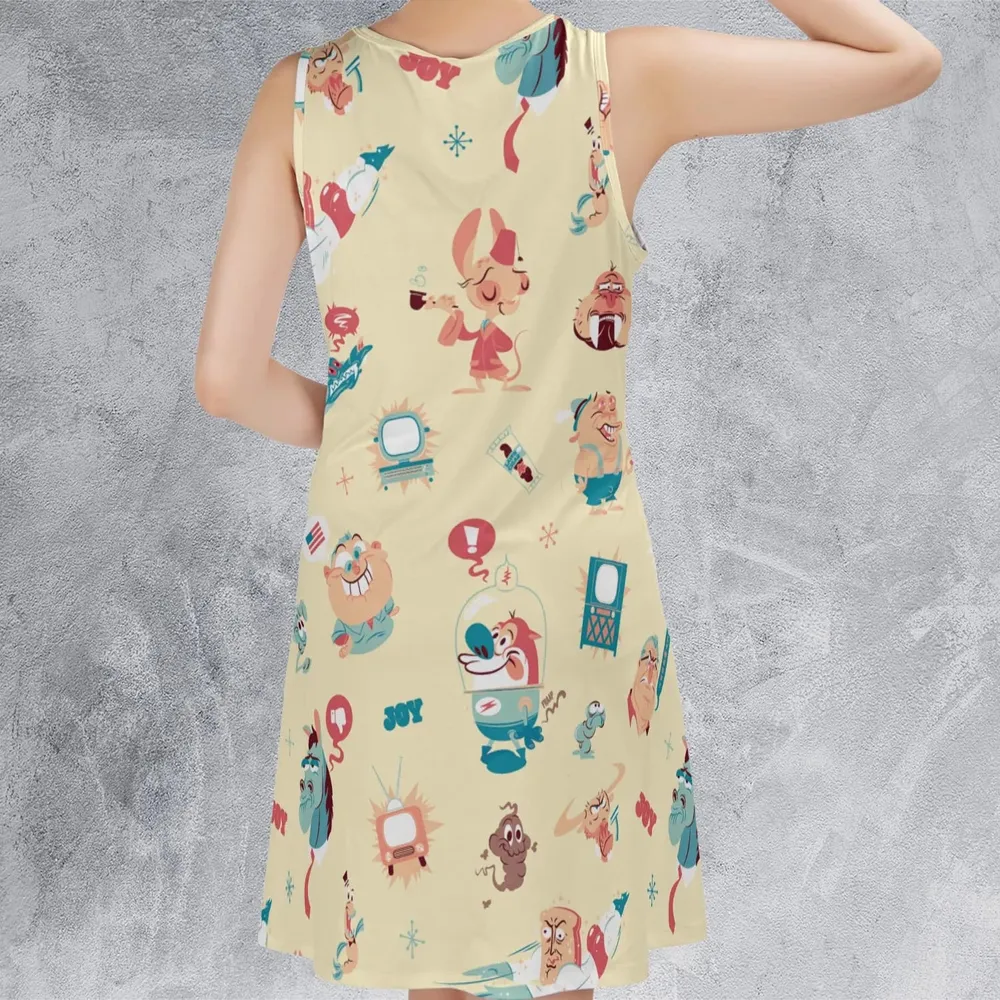 Ren and Stimpy Pattern Sleeveless Dress - 3