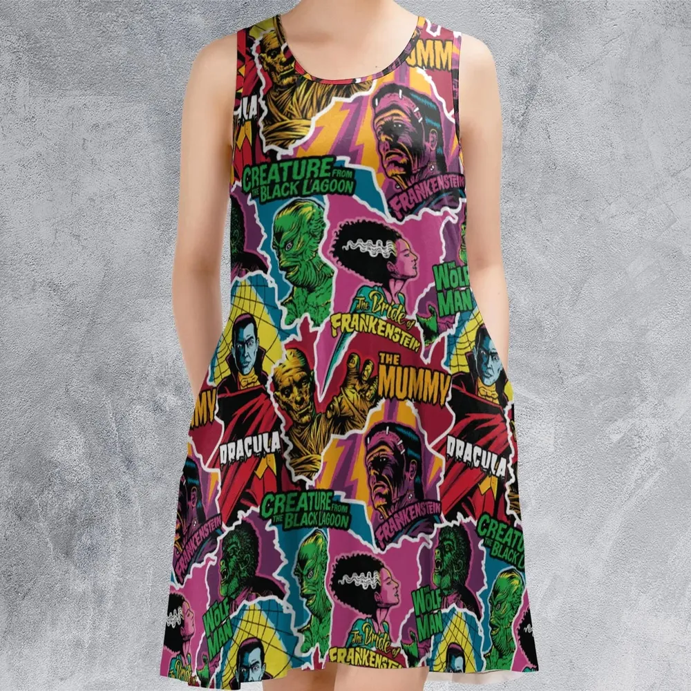 Monsters Pop Collage Universal Monsters Sleeveless Dress - 2