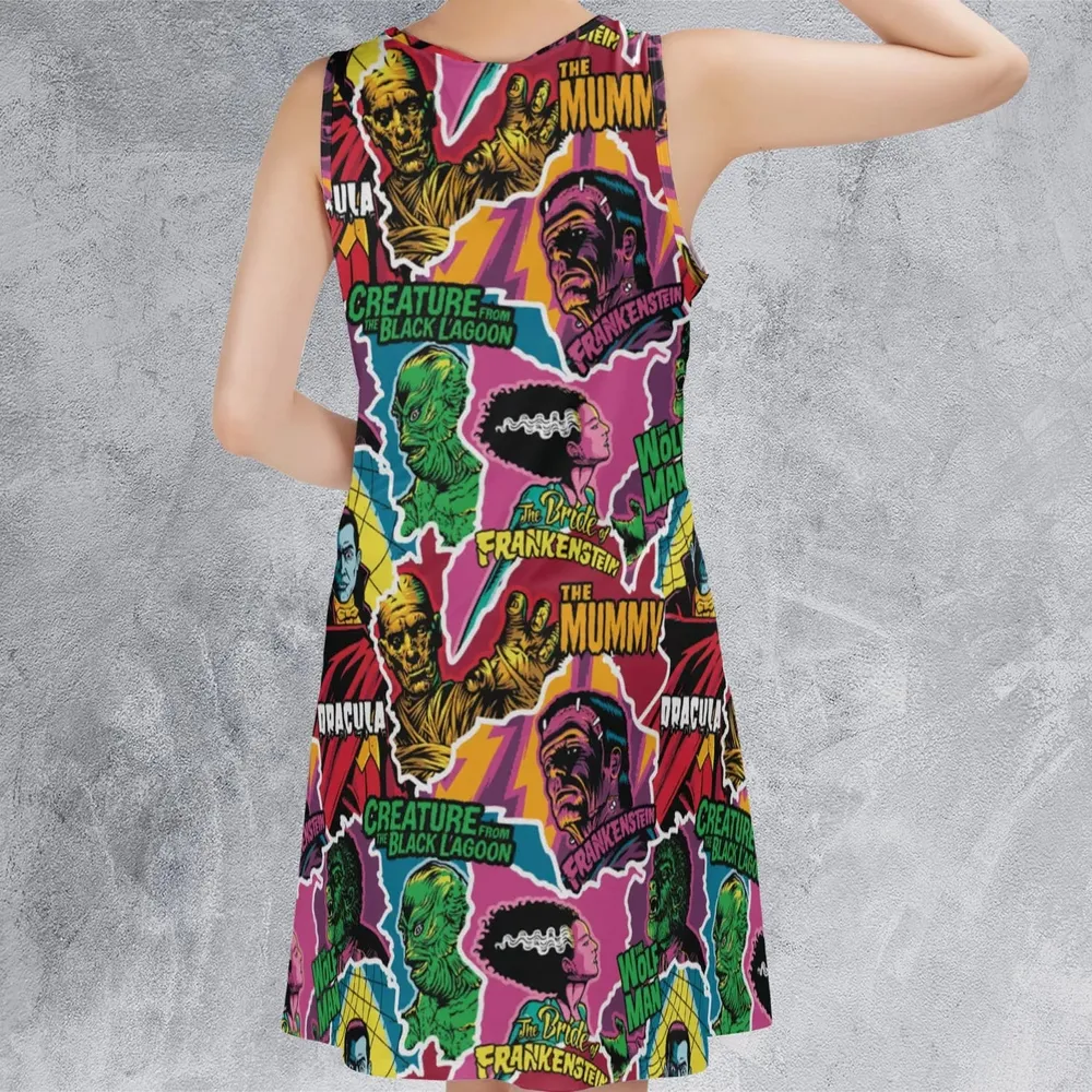Monsters Pop Collage Universal Monsters Sleeveless Dress - 3