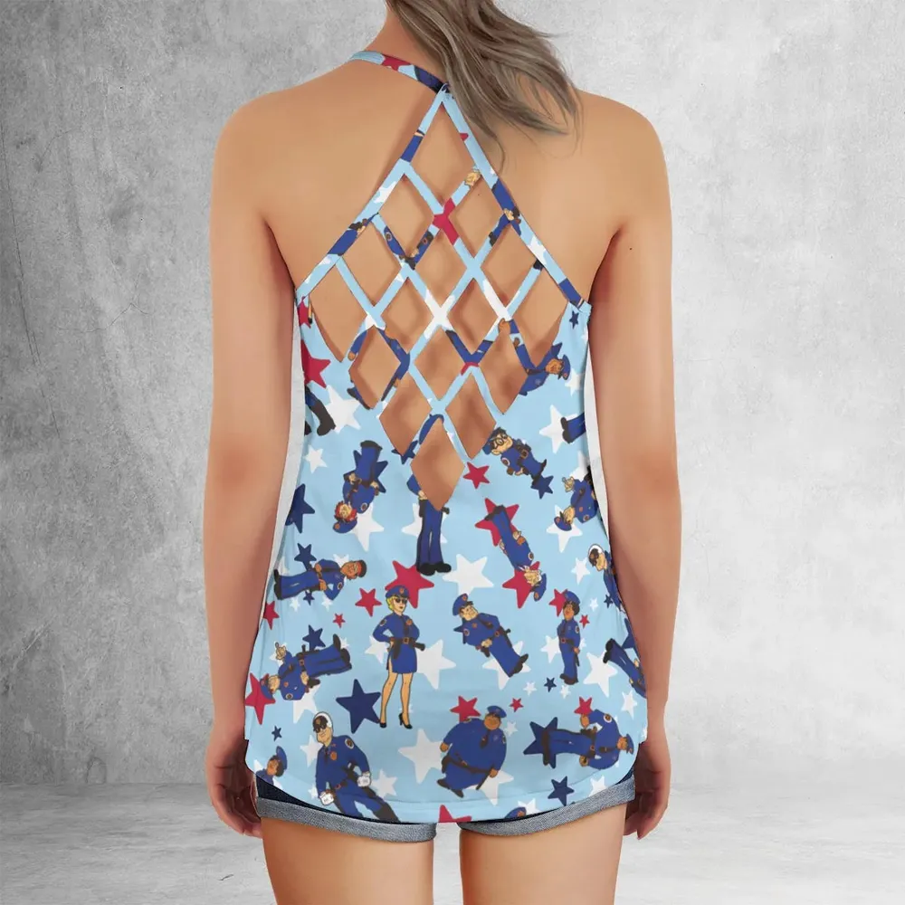 Police Academy Cartoon Characters Criss Cross Tank Top - 3
