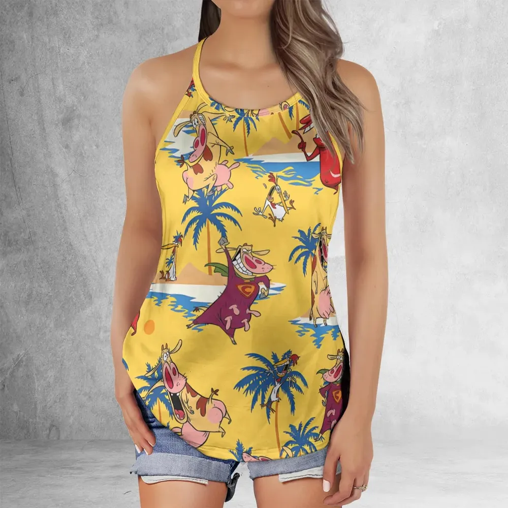 Cow Chicken Red Guy Criss Cross Tank Top - 2