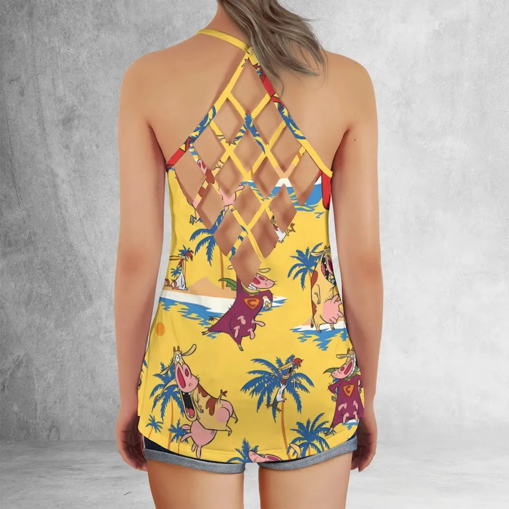 Cow Chicken Red Guy Criss Cross Tank Top - 3