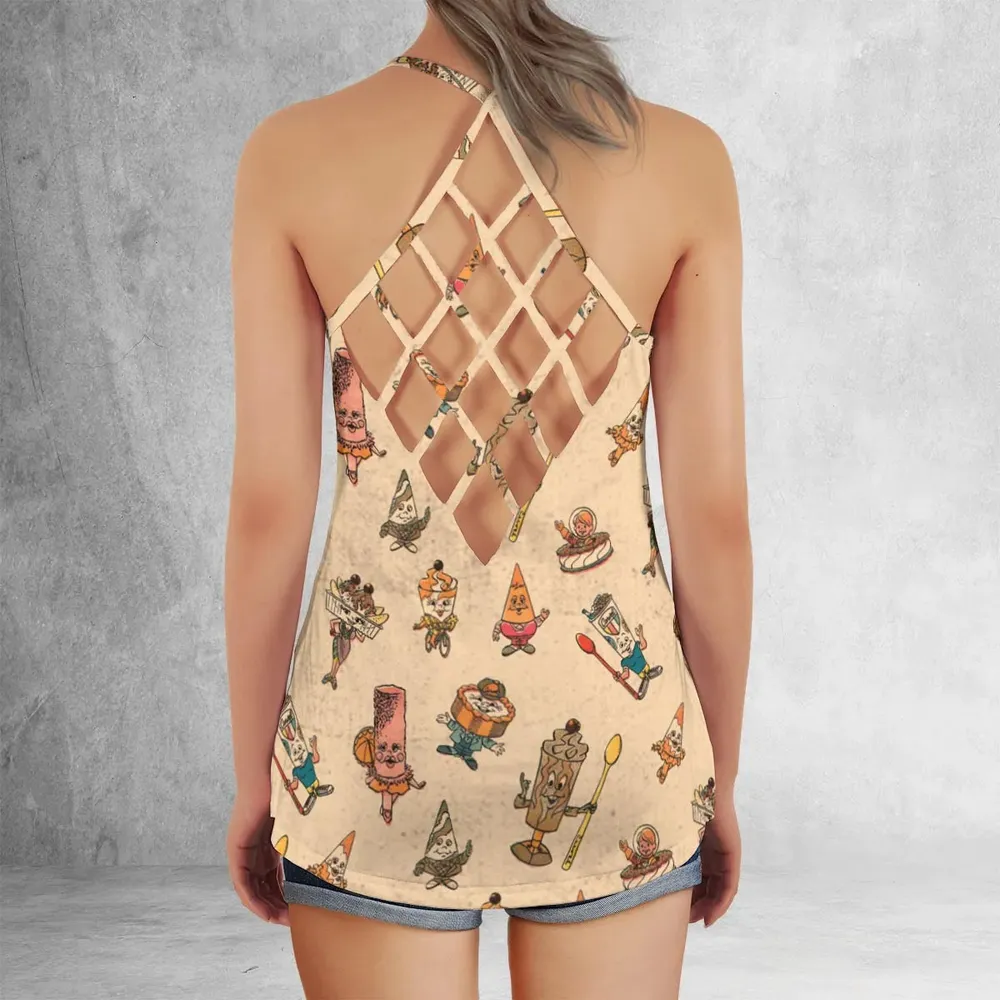 Retro Dessert Mascots Carvel comic book Ice Cream Criss Cross Tank Top - 3