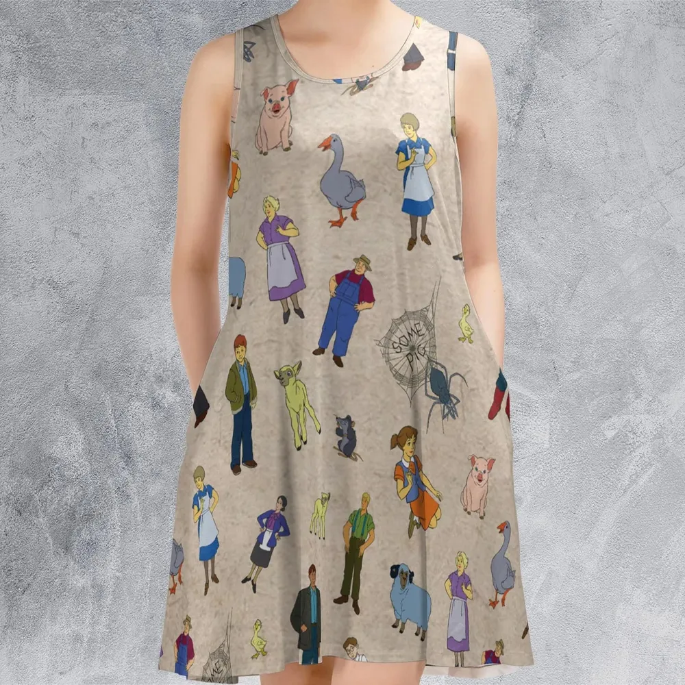 Beloved Children's Tale Charlotte's Web Cartoon Characters Sleeveless Dress - 2